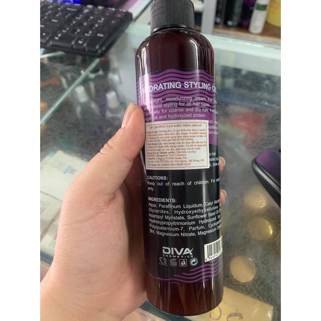 Gel giữ nếp tạo kiểu Tóc xoăn dưỡng ẩm Keratin Diva Argan Oil 235ml + Gội xả gói Karseell 15ml