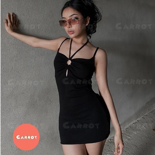 Đầm body sexy 2 dây hở ngực váy thiết kế ôm đen cut-out thun thời trang nữ sang chảnh carrotxinhdep- 62