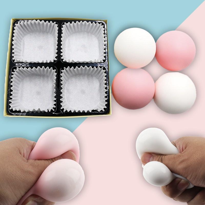 Squishy Mochi Hộp 4 bánh bao trắng hồng siêu đàn hồi mềm mịn dễ thương xả stress giải tỏa căng thẳng