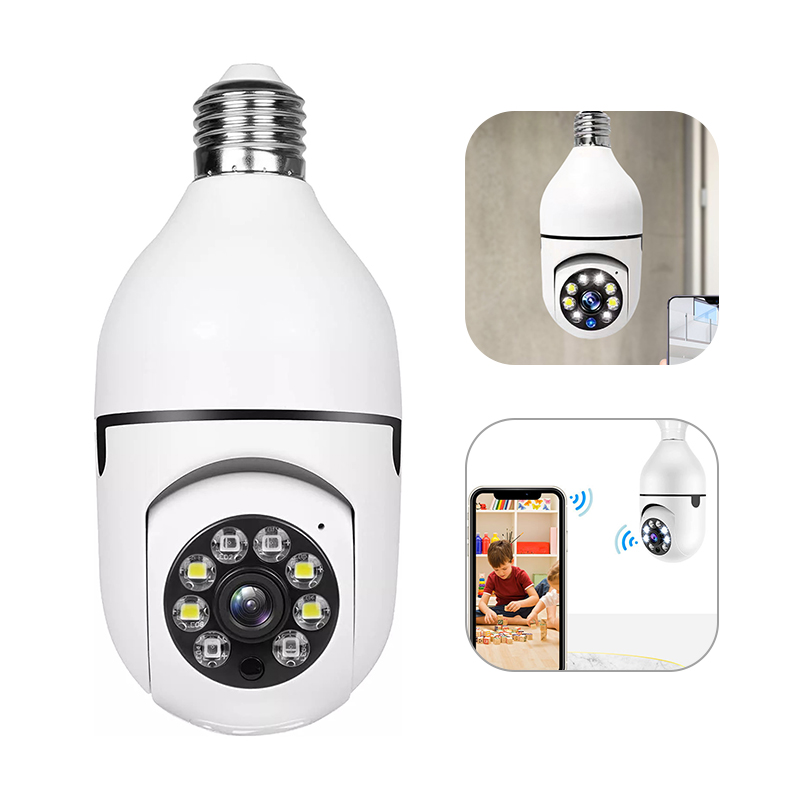 Camera giám sát không dây bóng đèn E27 5G Wifi Tầm nhìn ban đêm Tự động theo dõi con người Màn hình bảo vệ an ninh video toàn cảnh Màu sắc: Với thẻ TF 64G