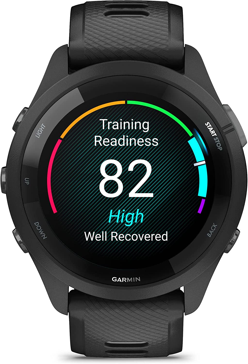 Đồng hồ Garmin Forerunner 265_Mới, hàng chính hãng - Black Bezel and Case with Black/Powder Gray Silicone Band