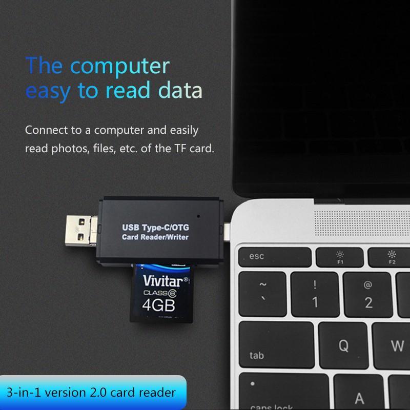 Đầu đọc thẻ nhớ tốc độ cao hai cổng USB/Micro USB/ type C 3 trong 1 tiện lợi