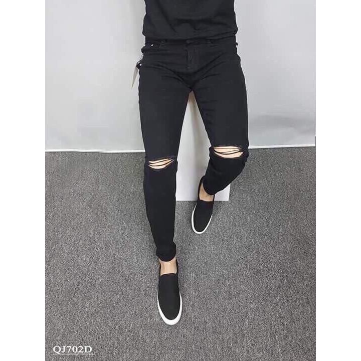 Quần jean nam đen, trắng rách gối - QJ702D