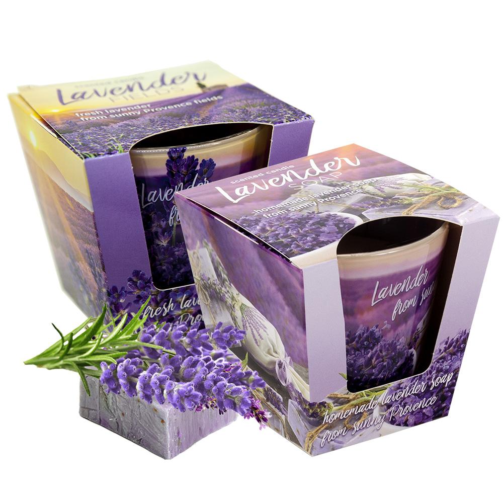 Combo 2 ly nến thơm tinh dầu Bartek Lavender Fields &amp; Soap 115g - cánh đồng oải hương, nến trang trí, thơm phòng, thư giãn, hỗ trợ khử mùi