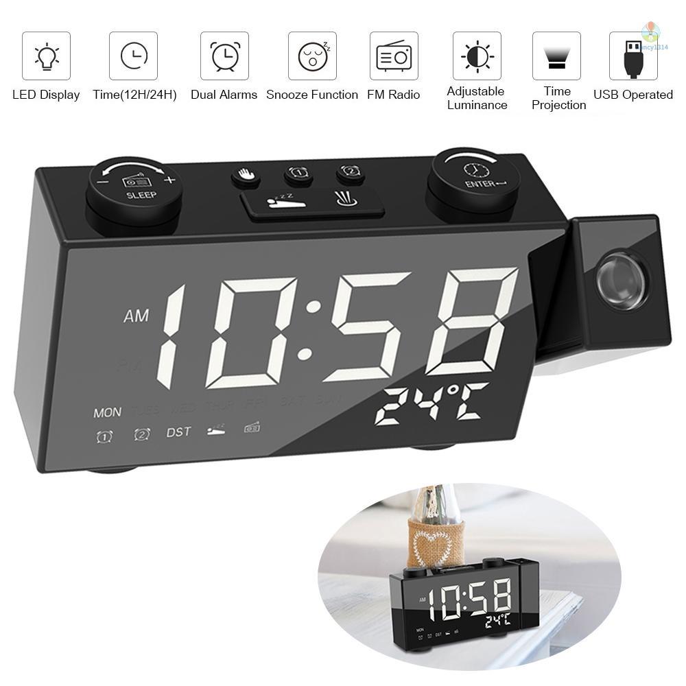 Đồng hồ báo thức kỹ thuật số nancy12507-6 Inch FM điều chỉnh 4 độ sáng 3 lần có màn hình hiển thị nhiệt độ và đèn LED xoay 180 độ