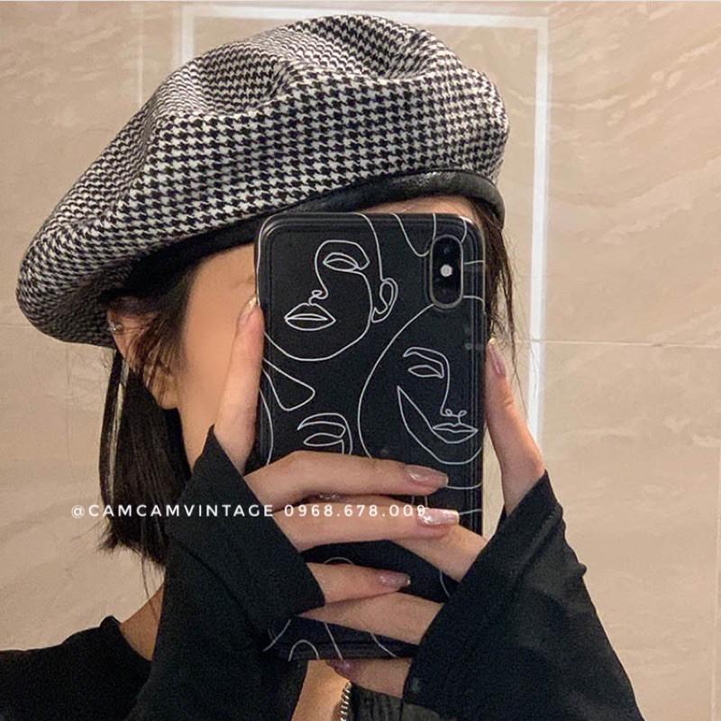 MŨ NỒI BERET NỮ, NÓN NỒI MŨ ULZZANG NÓN BERET DẠ MŨ BERET VIỀN DA CÓ DÂY NỚI CHỈNH