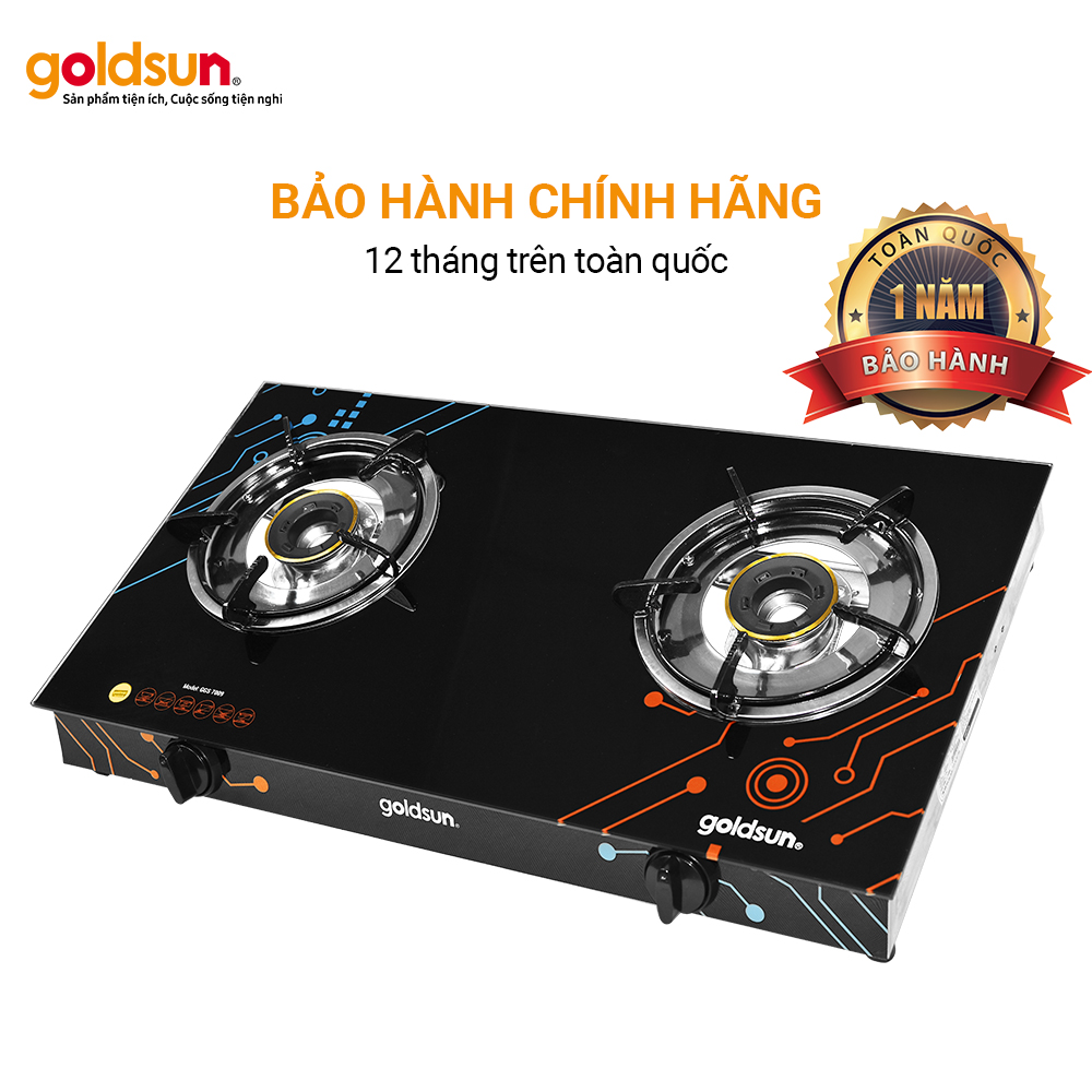 Bếp Ga Đôi Goldsun GGS7009 Mặt Kính Cường Lực, Đánh Lửa Magneto - Hàng Chính Hãng