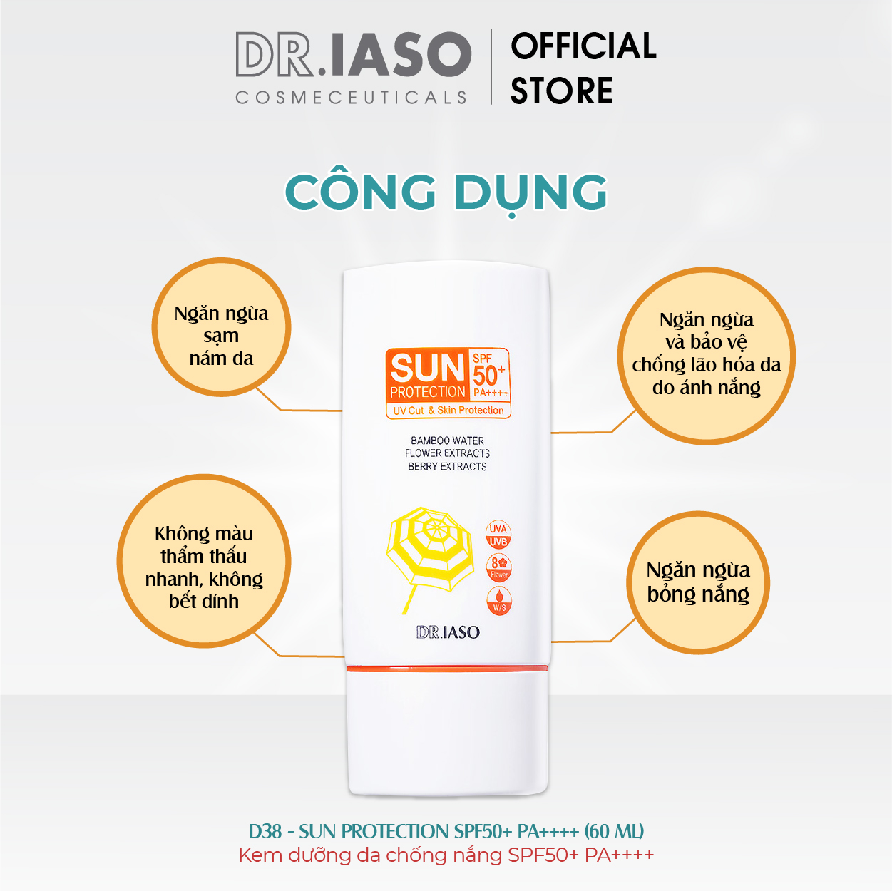 Bộ ba sản phẩm D33 - D34 - D38 Kem chống nắng SPF50+ Dr Iaso, Nước hoa hồng, Kem dưỡng ẩm phục hồi da Dr Iaso Mint
