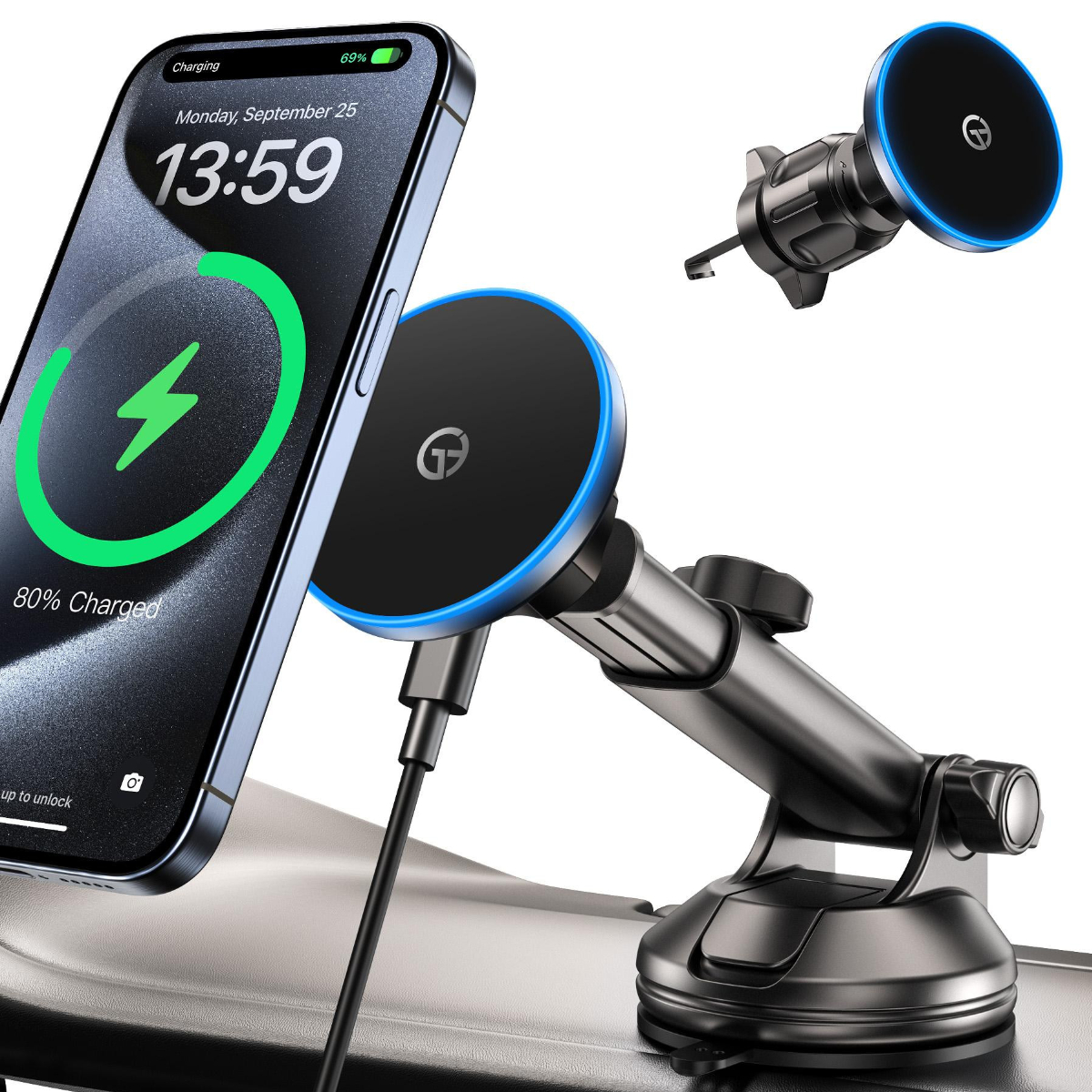 Bộ giá đỡ điện thoại Magnetic 2 in 1 trên ô tô Choetech T208 sạc nhanh công suất 15W - Hàng chính hãng
