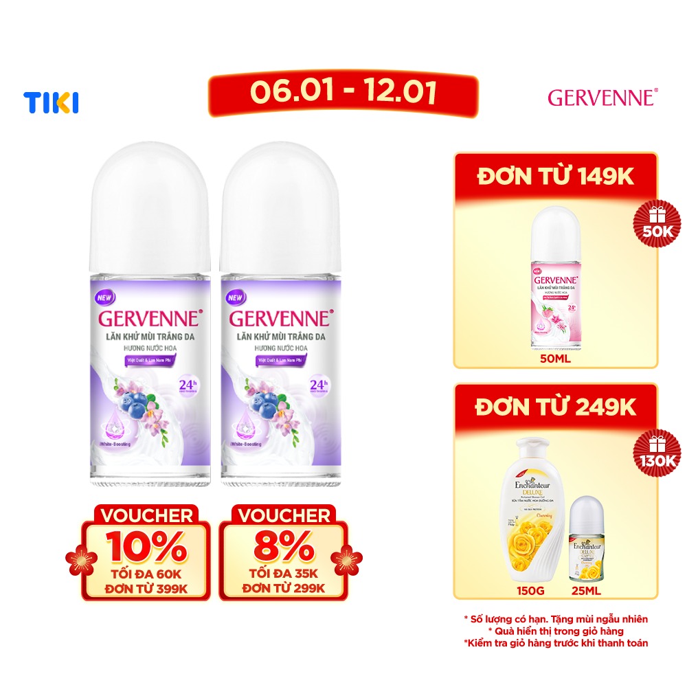 Combo 2 lăn khử mùi nước hoa Gervenne hương trái cây 50ml/chai