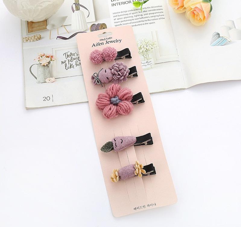 Set 5 Kẹp Tóc Mái Cao Cấp Bằng Len Cho Bé Gái