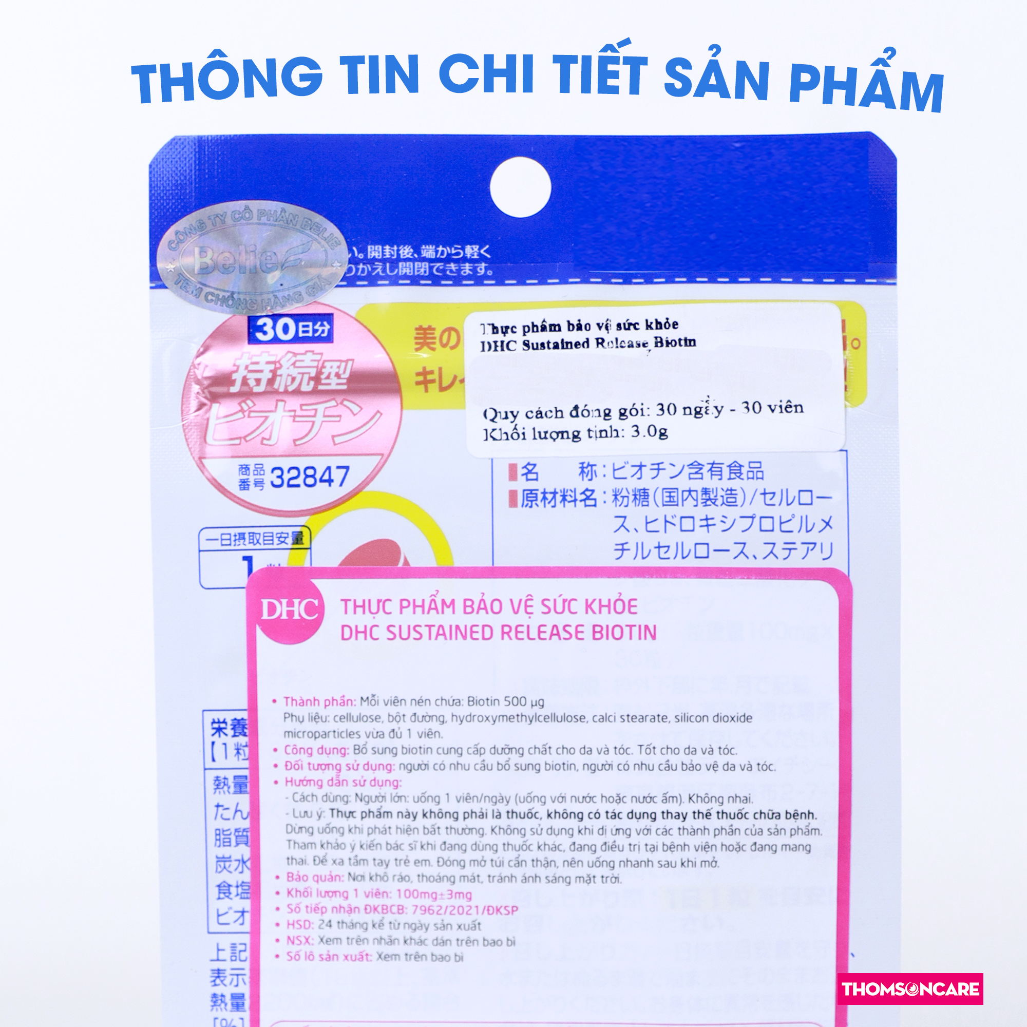 Combo viên uống cho người bị mụn, rụng tóc nhiều - Lcystine 60v, DHC Biotin 30v, DHC Kẽm 30v - - Giúp bổ sung dưỡng chất cho da và tóc, tóc chắc khoẻ và bổ sung vitamin c, kẽm Thomsoncare