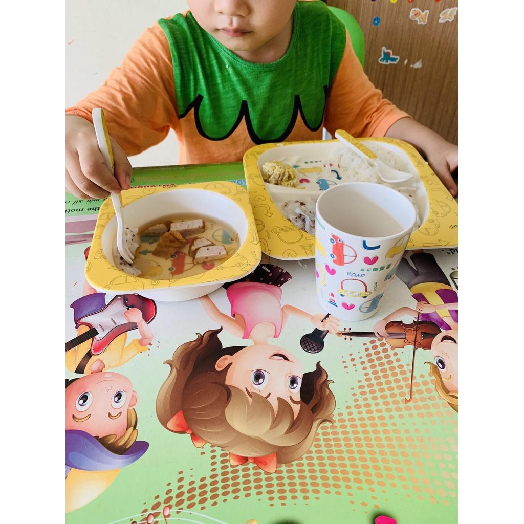 Bộ Khay Bát ăn dặm cho bé hình thú cưng, chất liệu sợi tre, chịu nhiệt cao, không độc hại
