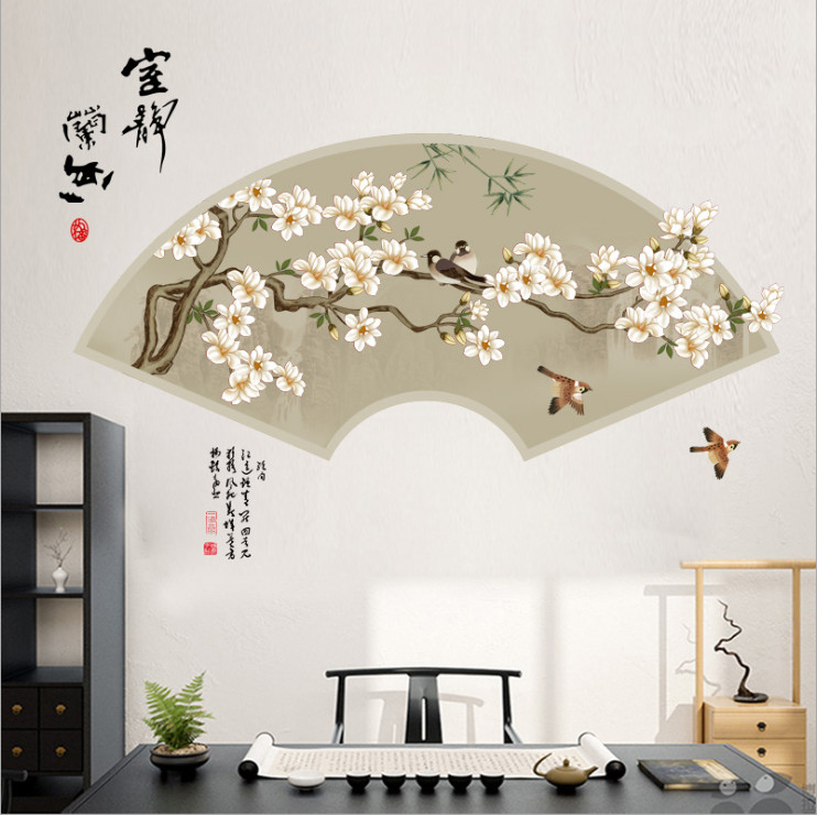 Decal dán tường tranh thủy mặc dán phòng khách sang trọng DKN148