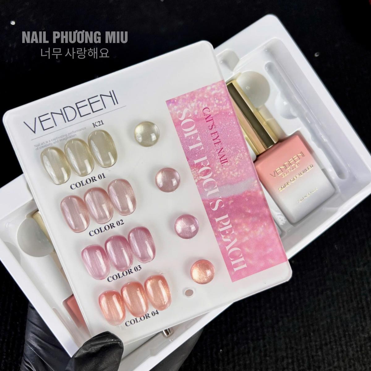Set Sơn Mắt Mèo Lụa Ánh Nước Sáng Trong 4 Màu VENDEENI K21 Làm Nail Siêu Sáng, Sơn Gel Mắt Mèo Lụa Ánh Trăng Hồng Pha Lê Vàng