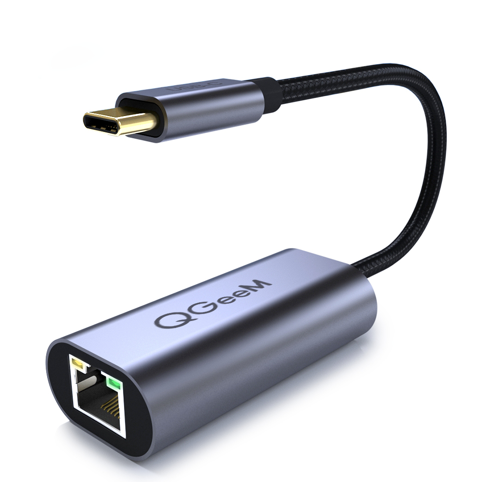 Bộ chuyển đổi QGeeM USB C sang Ethernet, cáp chuyển đổi Type C sang Gigabit Ethernet, Thunderbolt 3 sang RJ45 cho MacBook Pro, RJ45 sang USB C-Hàng Chính Hãng