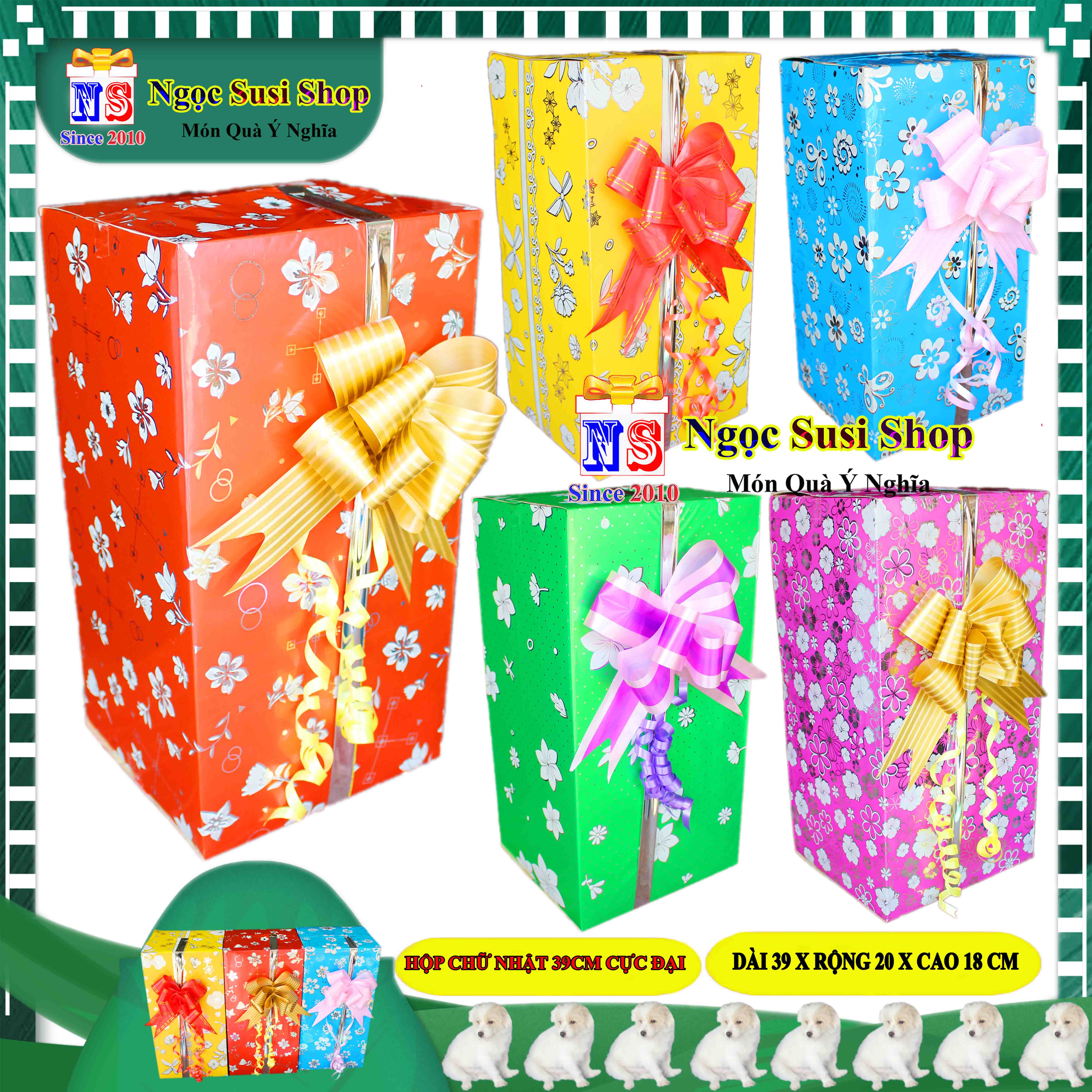 HỘP QUÀ CHỮ NHẬT SIZE CỰC ĐẠI 39CM NGẪU NHIÊN MÀU + TẶNG KÈM NƠ 5CM - HỘP QUÀ TẶNG GIẤY KIẾNG