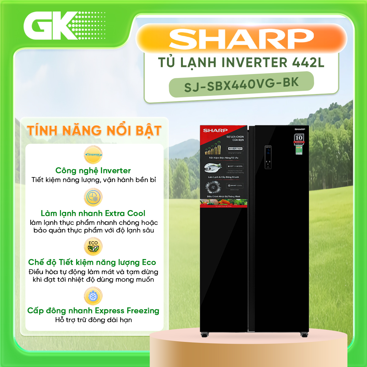 Tủ Lạnh Sharp 442 Lít SJ-SBX440VG-BK Inverter - Hàng Chính Hãng (Chỉ giao HCM)
