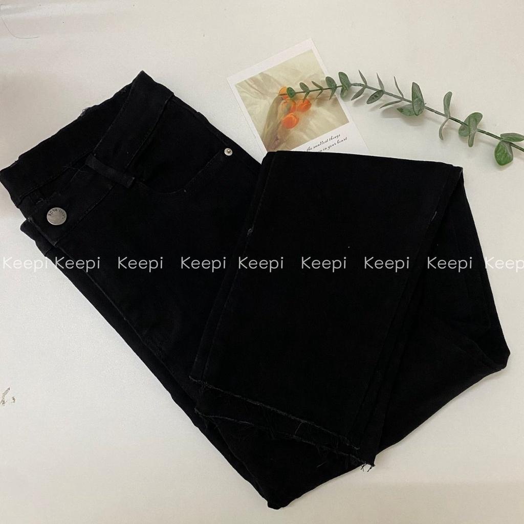 Quần Jeans Nữ Đứng Đen Co Giãn Hàn Quốc KEEPI Quần Kaki Lưng Cao Ống Suông