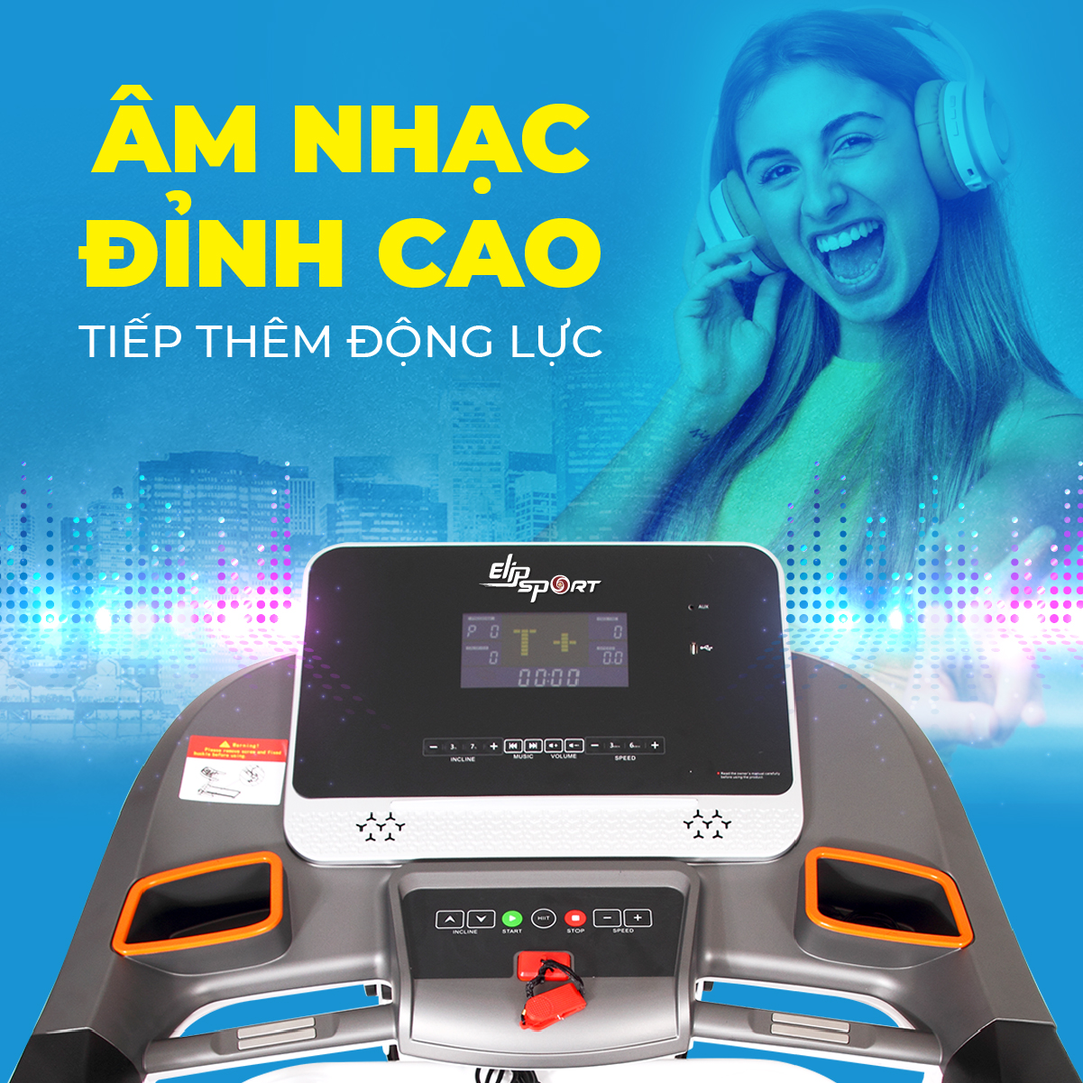 Máy Chạy Bộ Điện Đa Năng ELIP Aurora Động Cơ Mạnh 4.0HP, Thảm Chạy Rộng, Êm Ái, Chống Trơn Trượt