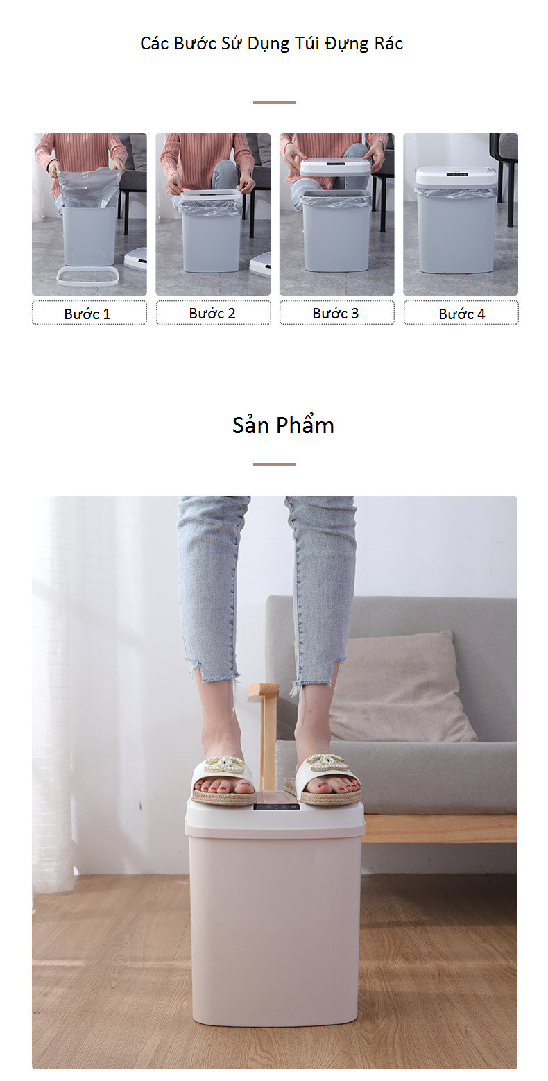 Thùng rác cao cấp cảm ứng chế độ kép, mở nhanh an toàn,tiện dụng thích hợp ở văn phòng, công ty