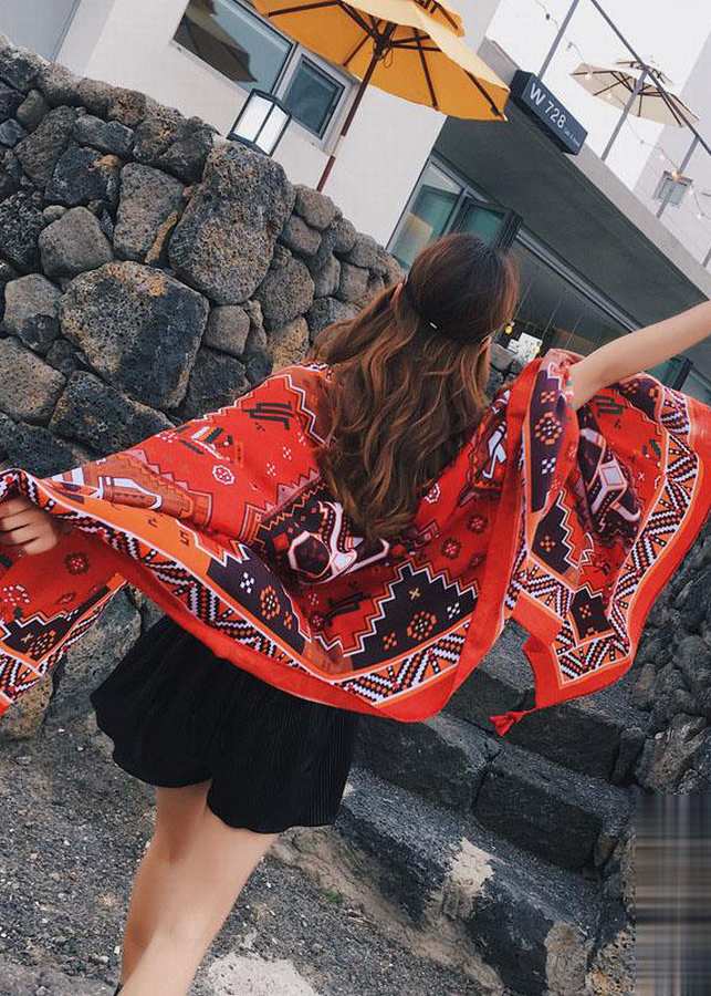 Khăn Choàng Cổ Họa Tiết Thổ Cẩm Màu Cam Đất - 180x100cm - Mã KC098