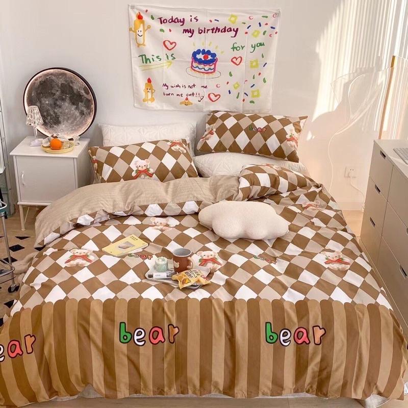 Bộ Chăn Ga Gối Cotton Living 100%cotton Hàng Nhập Khẩu Cao Cấp 4 Món Gấu teddy