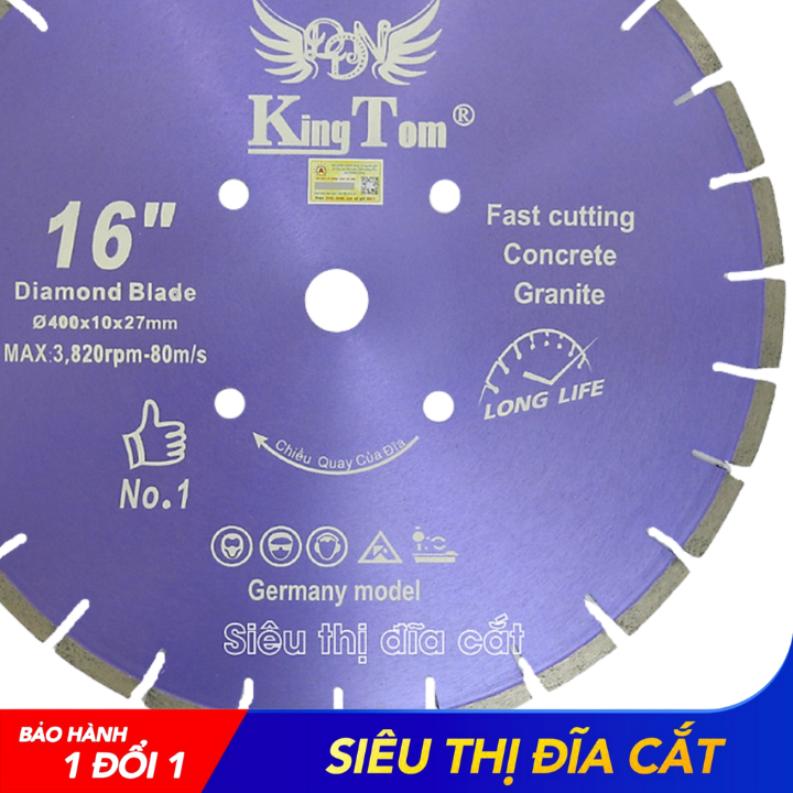 LƯỠI CẮT BÊ TÔNG ĐÁ GRANITE KINGTOM TÍM 400MM KHÔ LỖ 27 - Lưỡi Bén - Siêu Tốt - Sức Công Phá Mạnh