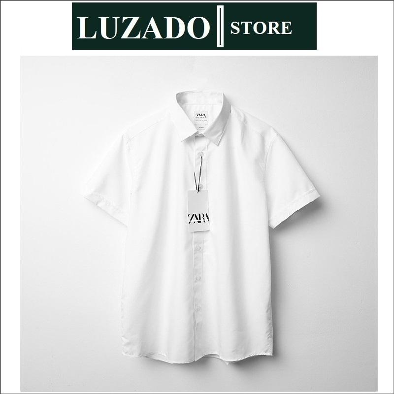 Áo sơ mi nam ngắn tay trơn cổ bẻ basic LUZADO slim fit - Sơ mi nam đẹp cao cấp cộc tay công sở vải kate cao cấp VNXK