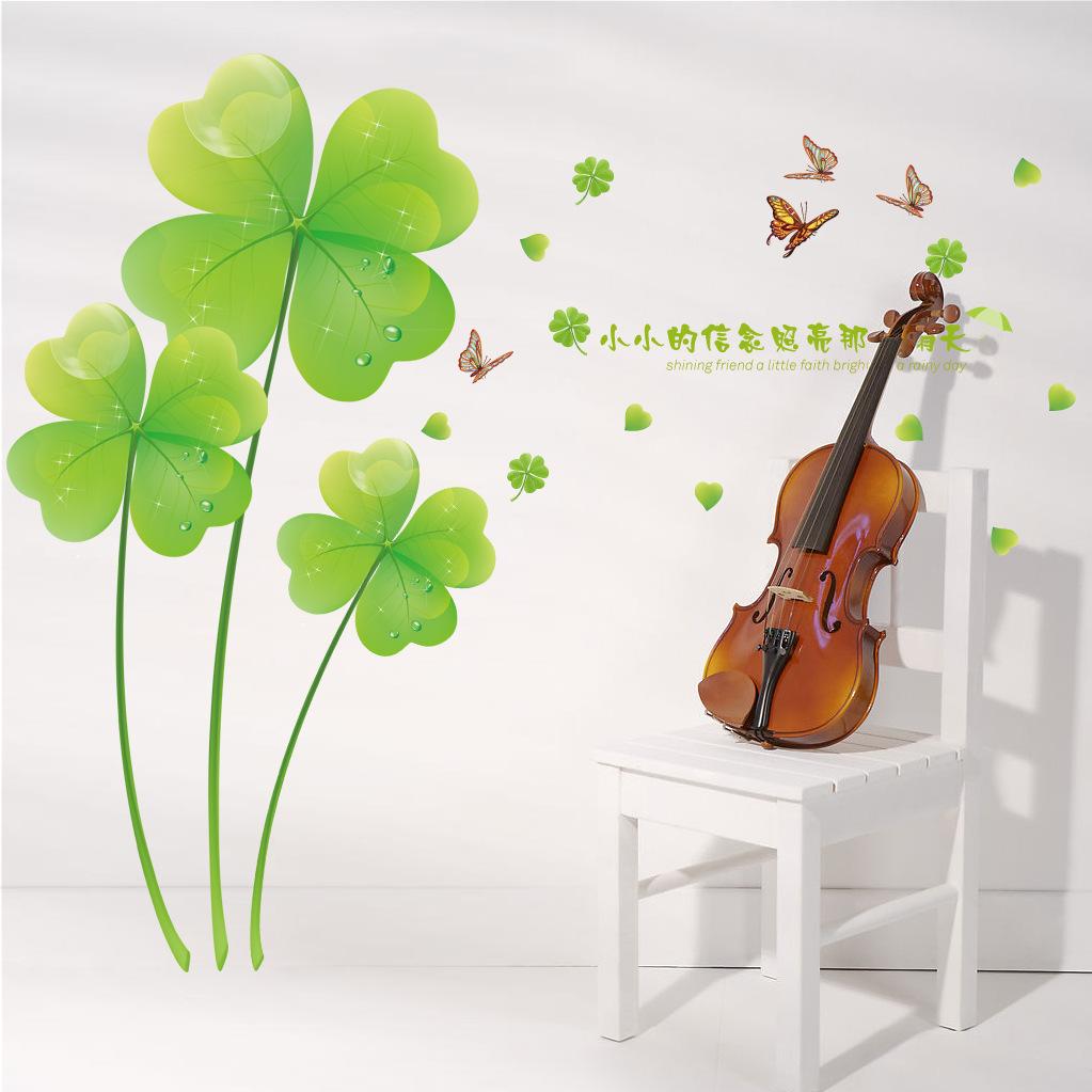 DECAL DÁN TƯỜNG HOA 4 LÁ XANH