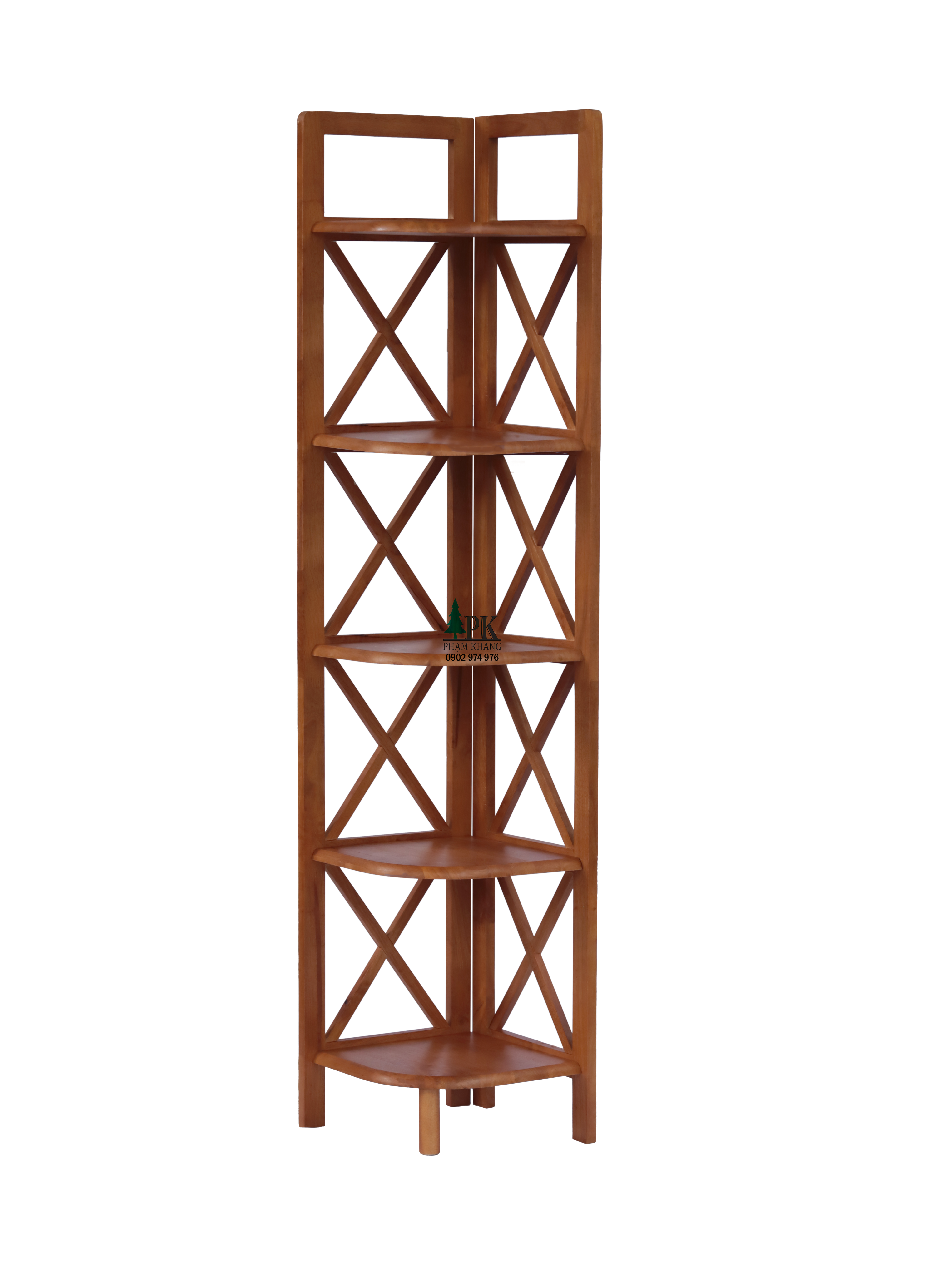 Kệ góc gỗ 5 tầng Phạm Khang - Gỗ cao su tự nhiên màu Gỗ Tự Nhiên/ Vàng Cherry - Kích thước rộng 32 cm và cao 150 cm