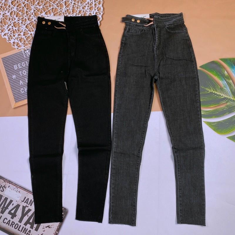 Quần jeans dài lưng cao tua ống sml