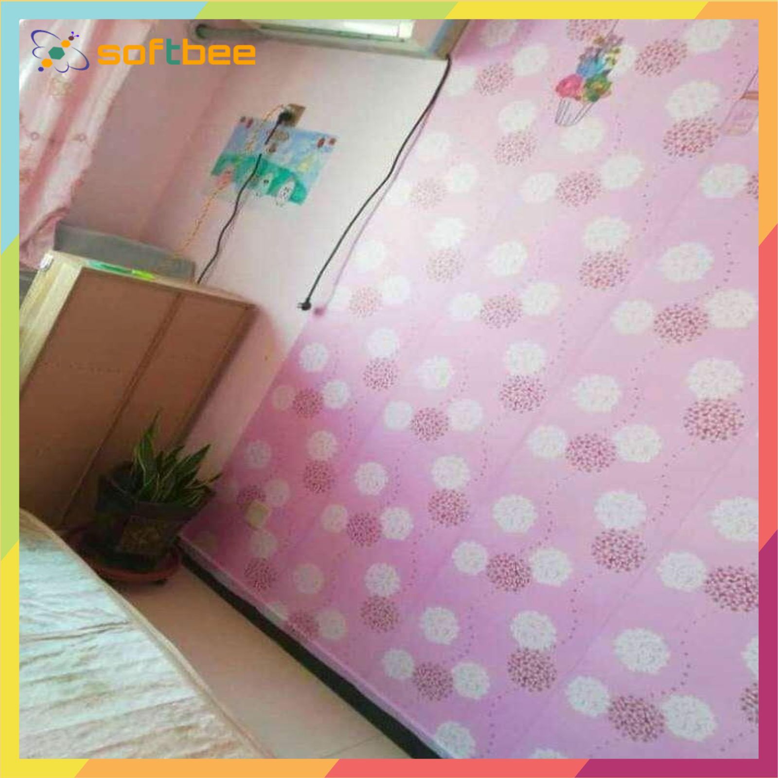 Giấy dán tường chất liệu decla chống nước, in hình hoa cẩm tú cầu hồng, kích thước 0.45m x 10m / cuộn
