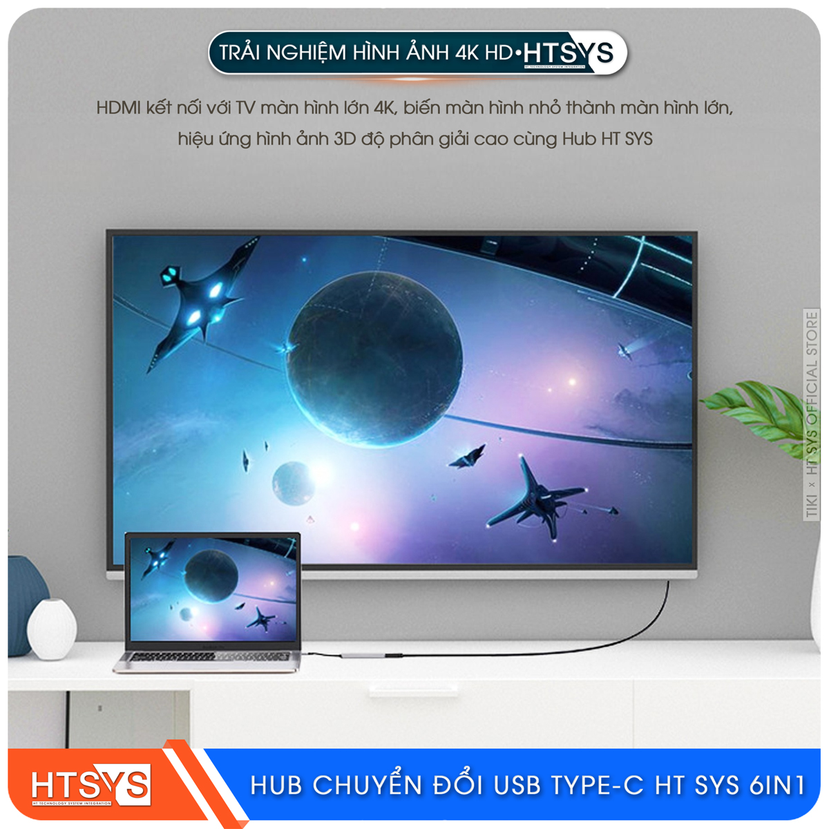 Hub Chuyển Đổi USB Type C HT SYS 6 in 1 To HDMI, USB 3.0, SD, TF, PD 100W - Hàng Chính Hãng