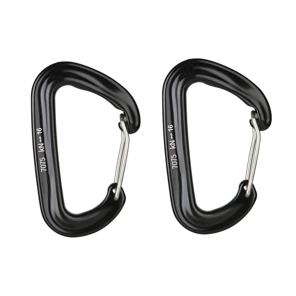 2 Pcs 16KN Mini Aluminum Alloy Carabiner D-Ring Key Chain Clip Hooks Black