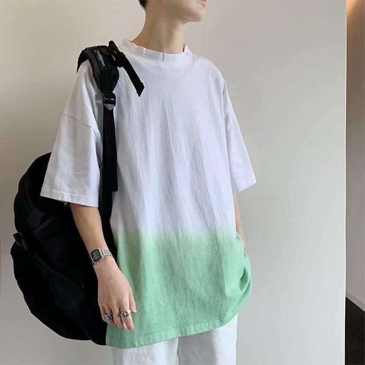 Áo thun nam dáng rộng tay ngắn màu gradient cá tính thời trang