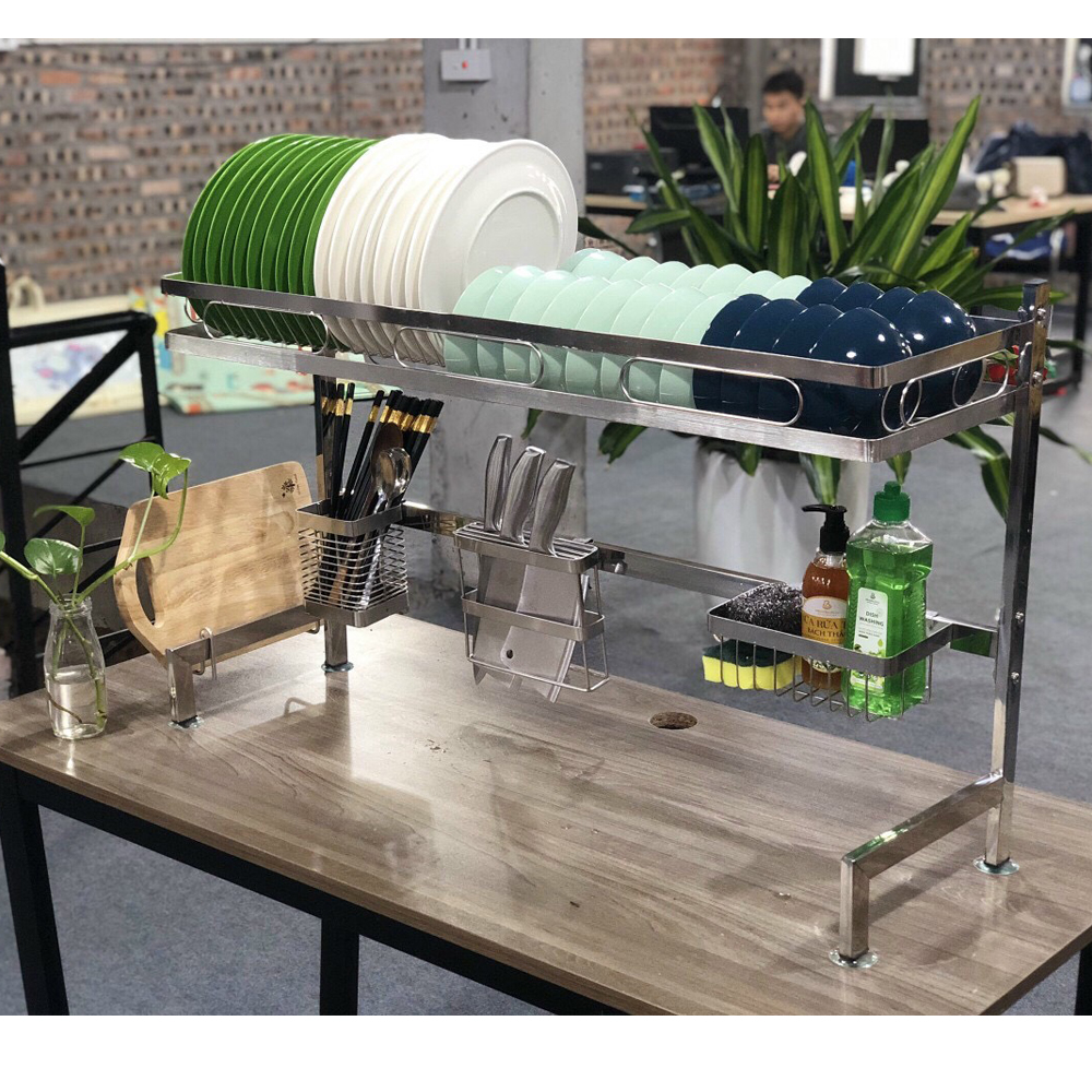 Kệ chén bát đa năng Foodcom kích thước 1-2 TẦNG 106 cm dùng cho bồn đôi bằng inox cao cấp không gỉ, để bát đĩa trên bồn rửa gọn gàng sàng sẽ, tiết kiệm không gian bếp