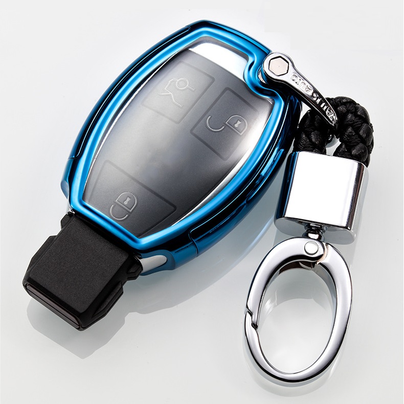 Ốp, bọc chìa khóa silicon màu tráng gương bảo vệ chìa khóa xe Mercedes kèm móc đeo INOX - 2 Nút