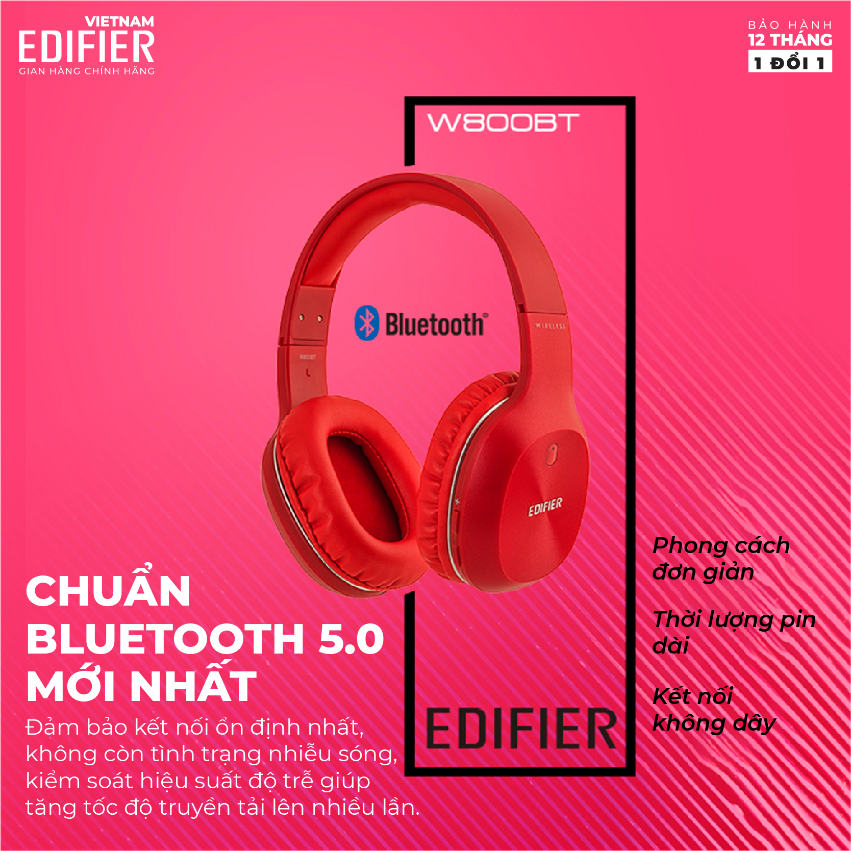 Tai nghe Bluetooth 5.1 thể thao EDIFIER W800BT Plus Chống ồn - Hàng chính hãng