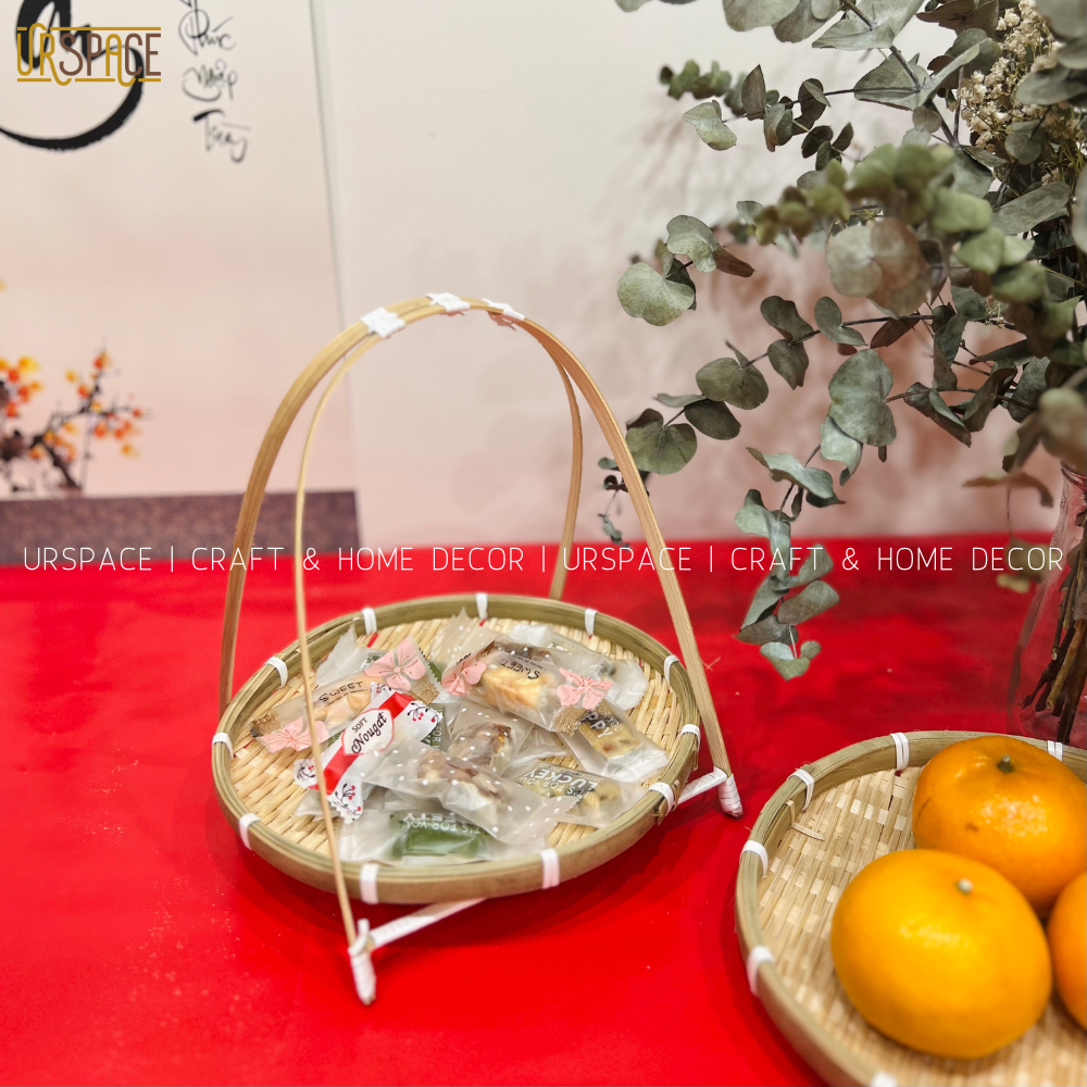 Mẹt Tre Tầng URSPACE Đựng Bánh Mứt, Hạt Dưa, Trang Trí Tết Decor Chụp Ảnh/ BAMBOO TIER TRAY