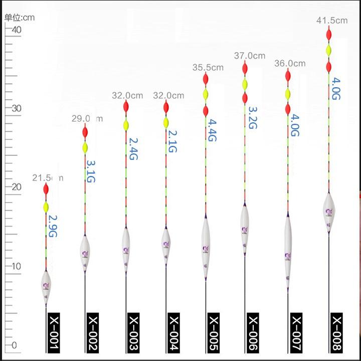 phao câu - Phao câu cá NaNo , màu sắc đẹp X001-X008 8 cỡ đầy đủ thông số PK-2