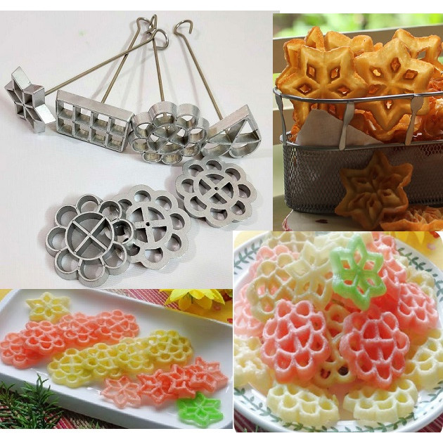 Bộ 4 Khuôn Gang Trắng Làm Bánh Nhúng Kèm 4 Que Cầm Thương Hiệu Dragon