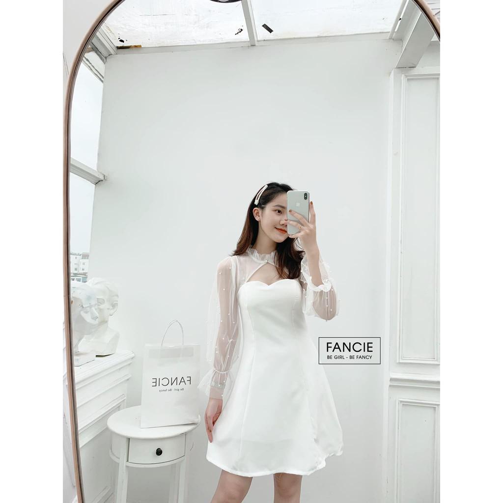 ĐẦm dự tiệc Đầm xòe nữ đầm đi chơi Đầm nữ tay dài phối lưới cổ tàu thời trang dự tiệc dạo phố
