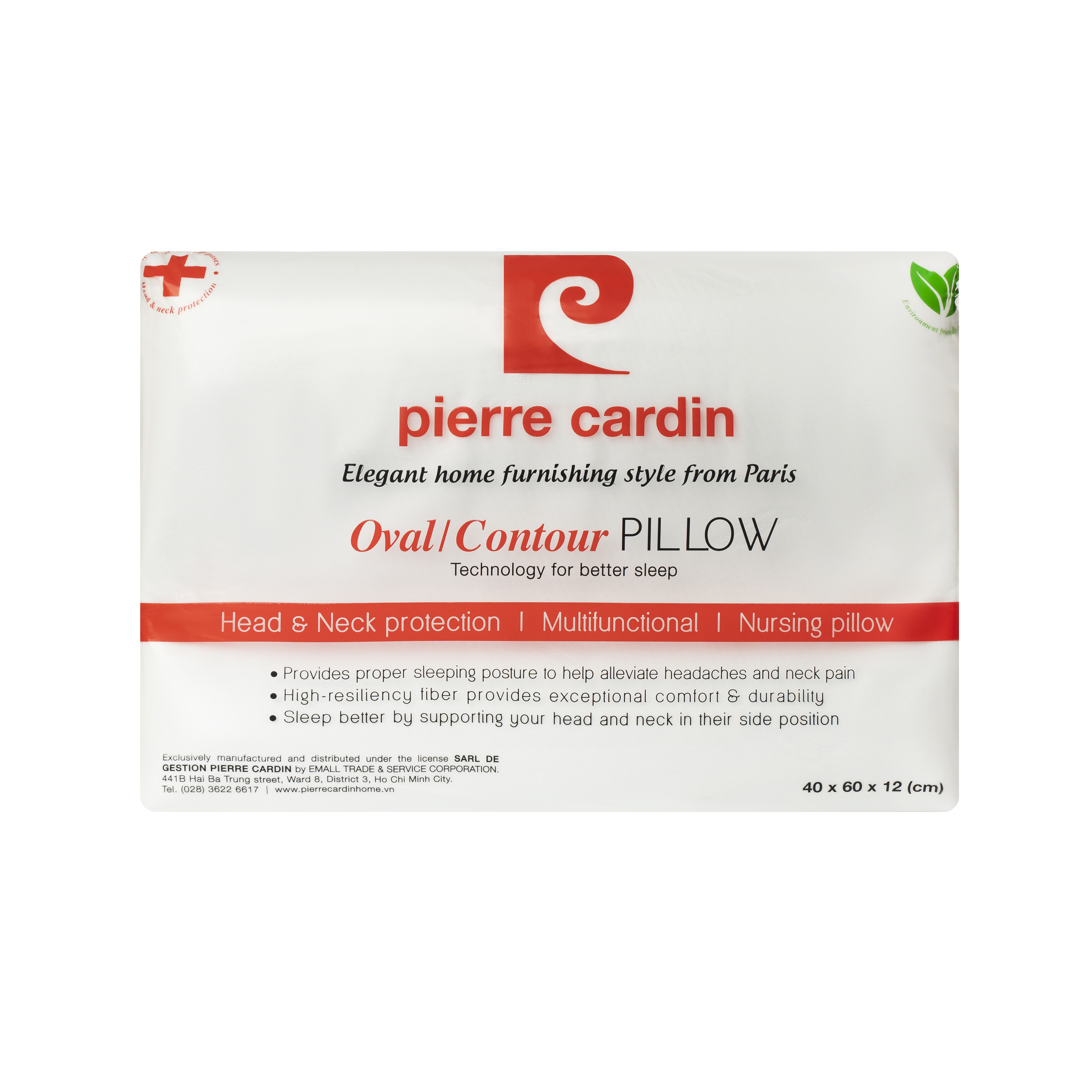 [ĐỘC QUYỀN CHÍNH HÃNG] Gối Memory Foam Contour Pierre Cardin Êm Ái, Thoáng Mát, An Toàn Sức Khỏe - PCAPLFF001