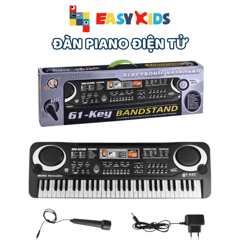 Đàn Organ Đàn Piano Điện Tử Đồ Chơi Cho Bé 61 Phím Sạc Điện Có Mic, Dây Sạc USB