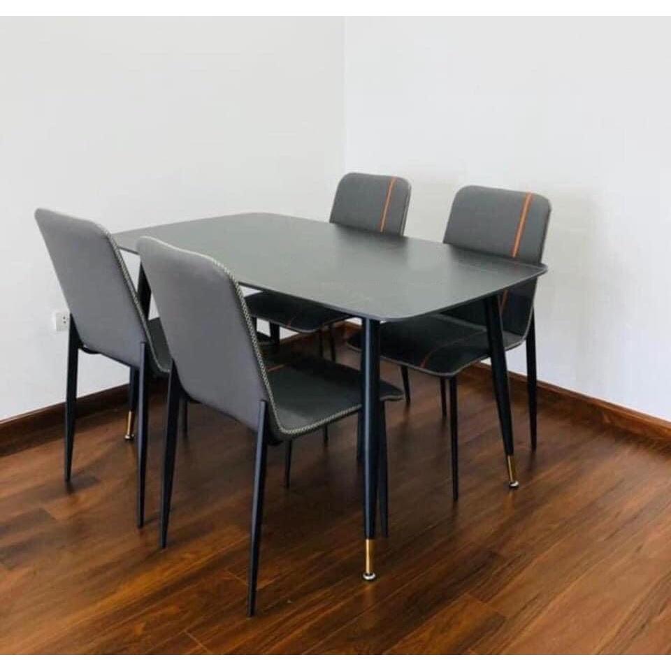 Bộ bàn ăn chân trụ 1m4 + 4 ghế Vertical mặt đá ceramic  Thương hiệu Nội Thất Bình Long