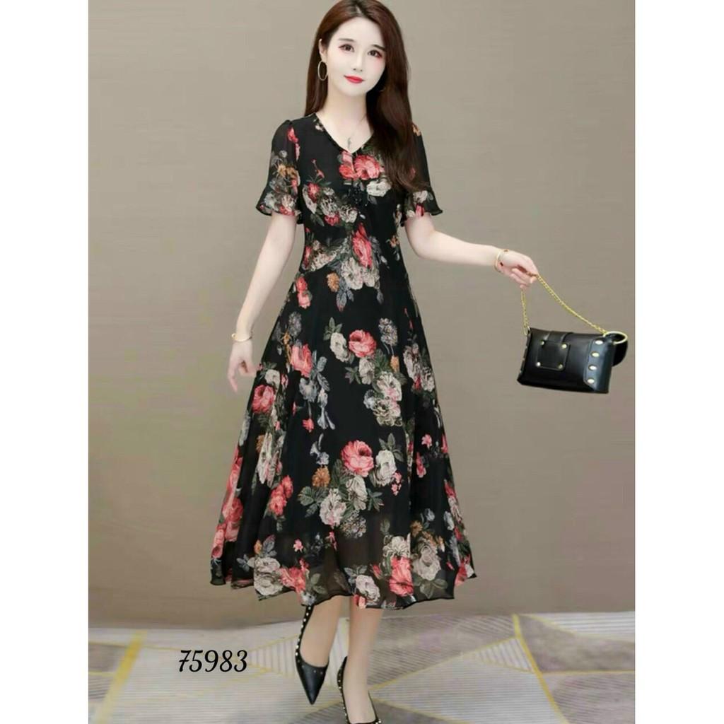 ĐẦM LỤA DÁNG XÒE HỌA TIẾT HOA VÔ CÙNG XINH