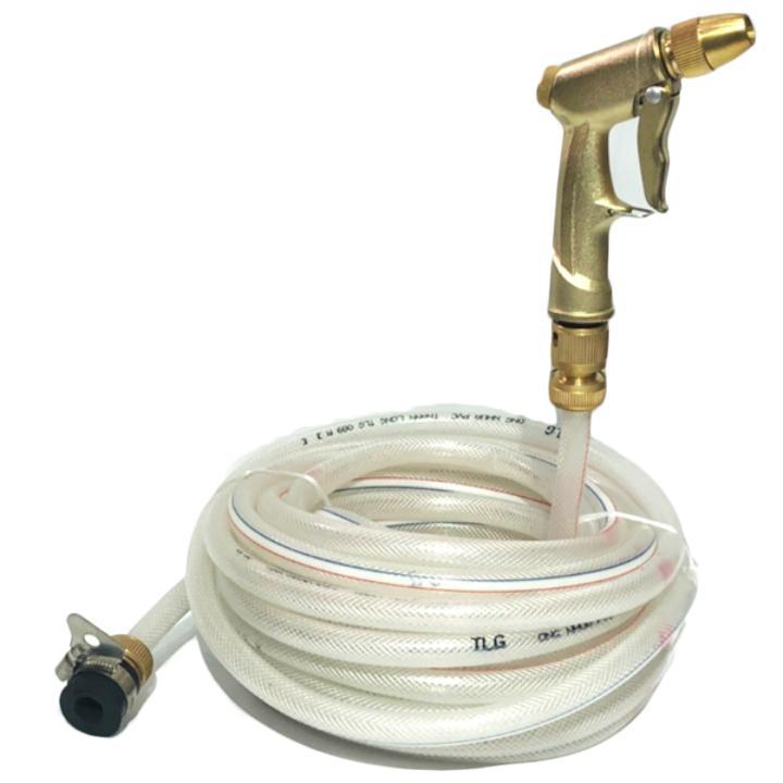Bộ dây và vòi xịt tăng áp lực nước 300% rửa xe tưới cây 701498 (vòi đồng-dây trắng)
