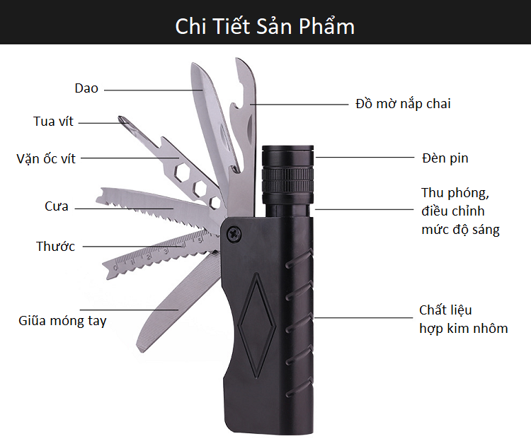 Đèn Pin Siêu Dáng Tích Hợp Nhiều Dụng Cụ Đa Năng YM-X9