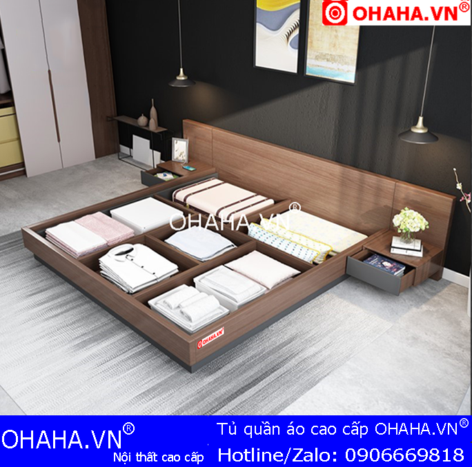 Giường ngủ gỗ cao cấp OHAHA kiểu Nhật